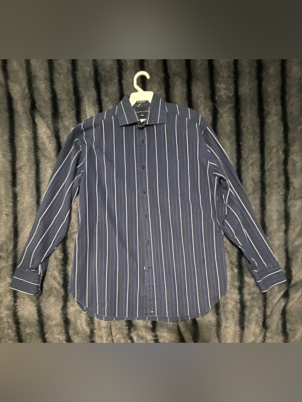 Tommy Hilfiger Navy and White Vertical Stripe Dress Shirt